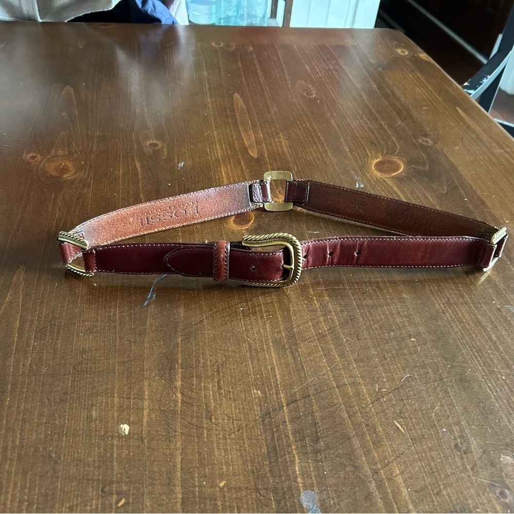 Fossil Gold Metal Brown Leather Belt. Size Medium. - Picture 13 of 13